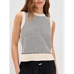 Varley Open XS Knit Tank Top Cream Black Sleeveless Sweater Vest